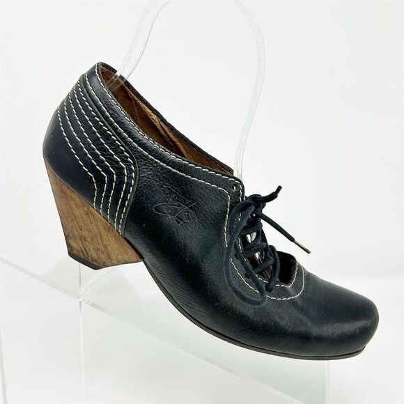John Fluevog Shoes - John Fluevog Women's Black Leather Lace-Up Heels Size 6.5 Formal Shoes Dressy